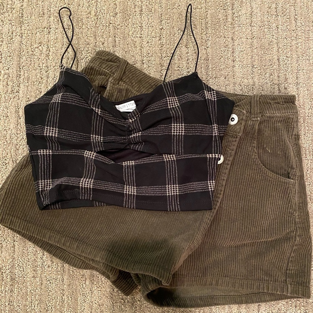 Black Plaid urban outfitters crop cami
